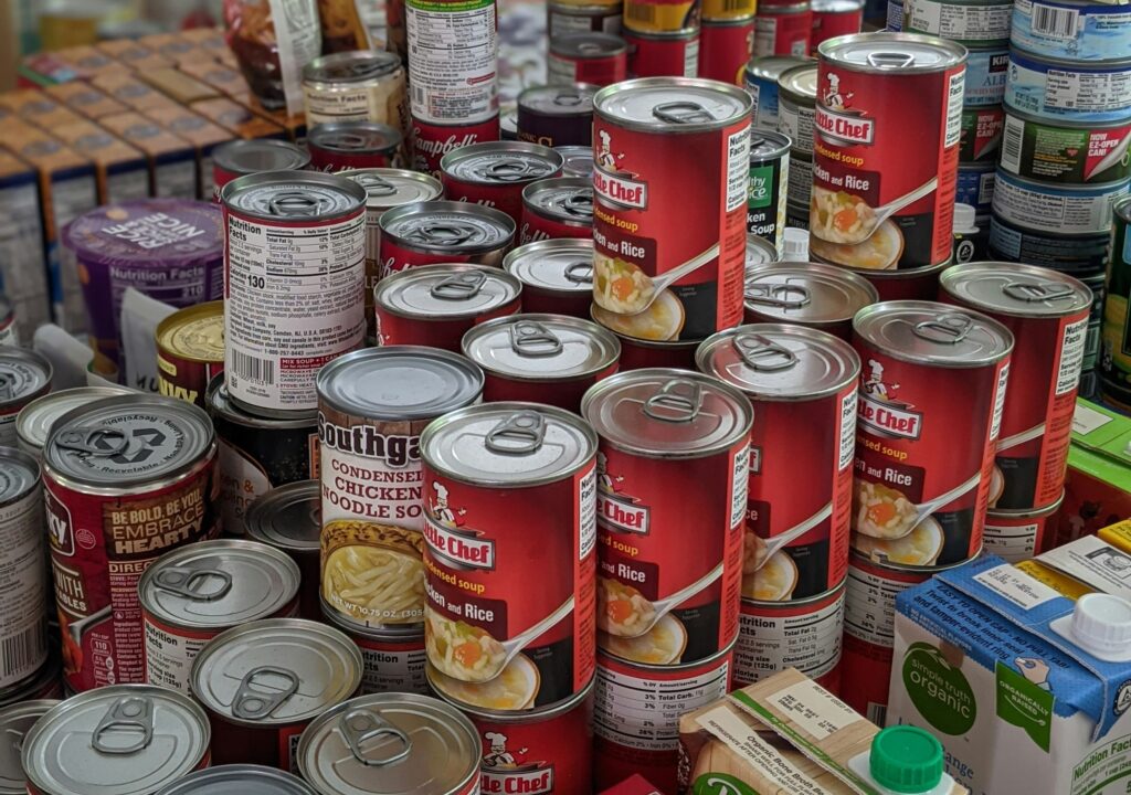 Stacks of canned food
