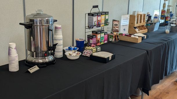 A table with coffee urns